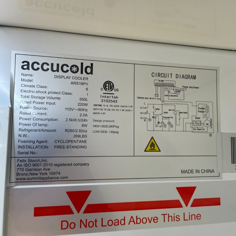 Accucold 1-Door ARS18PV Display Cooler- New - Image 12