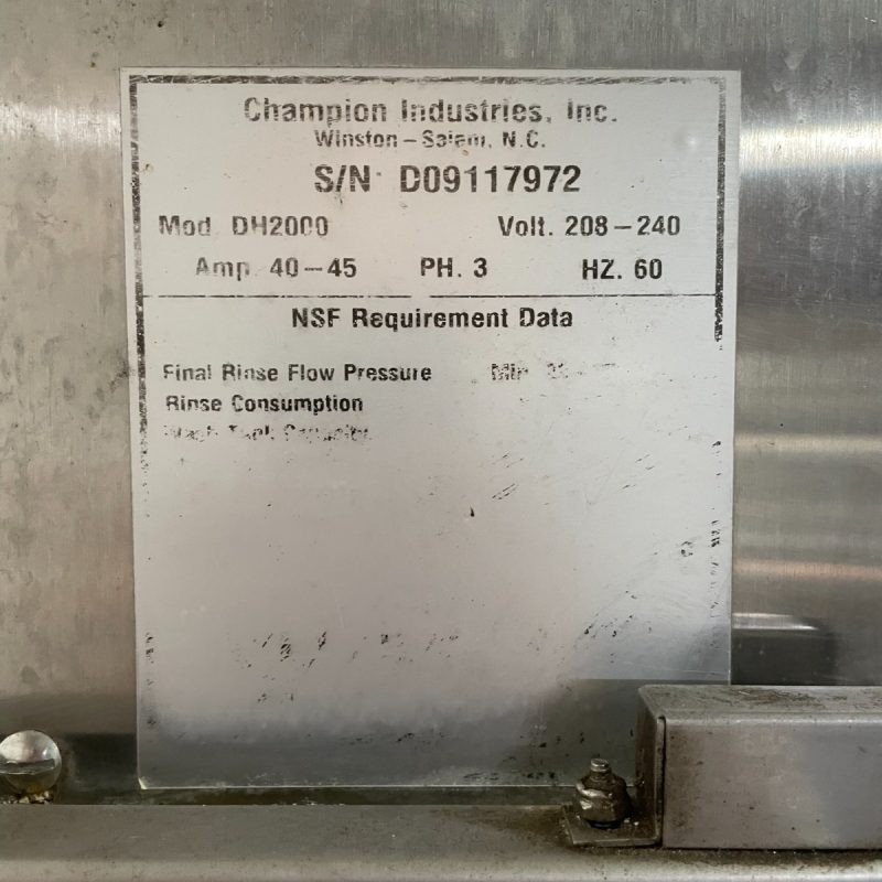 Champion DH2000 High Temp Door Type Dishwasher - Image 7
