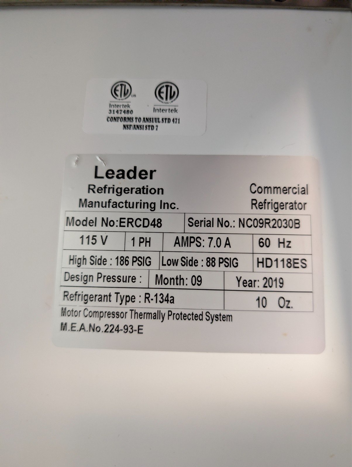 2019 Leader ERCD48 118" Commercial Refrigerator Display Case - Image 21