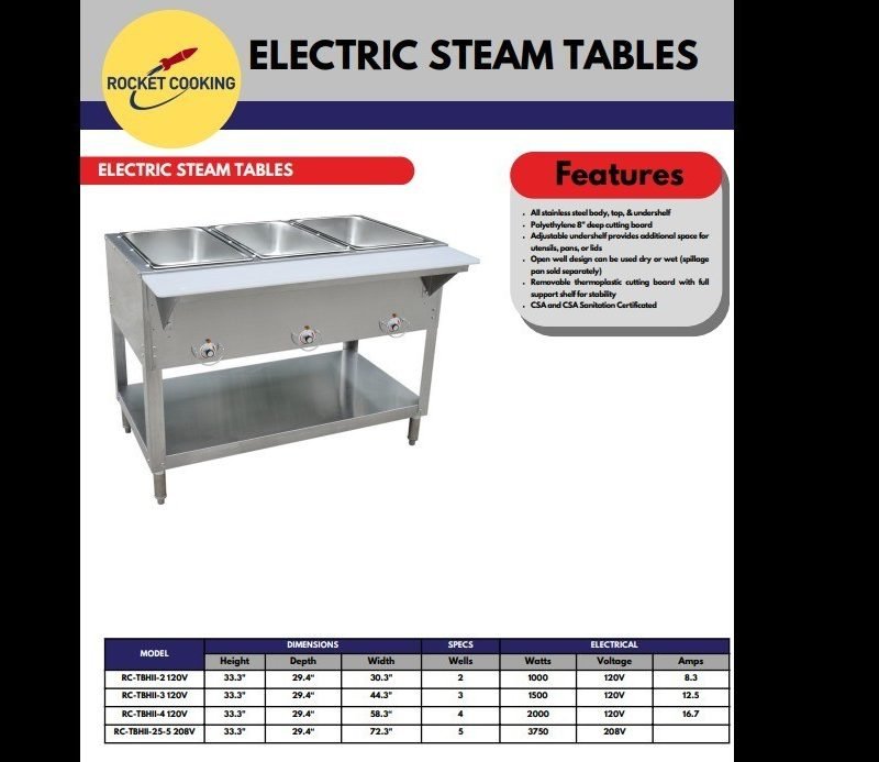 New Rocket 3 Well RC-TBH11-3 Hot Food Steam Table Electric - Open Well