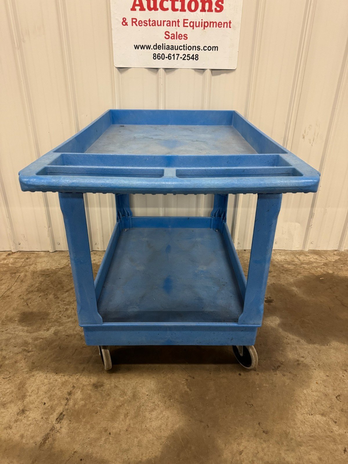 Blue Plastic Utility Cart on Casters - Image 4