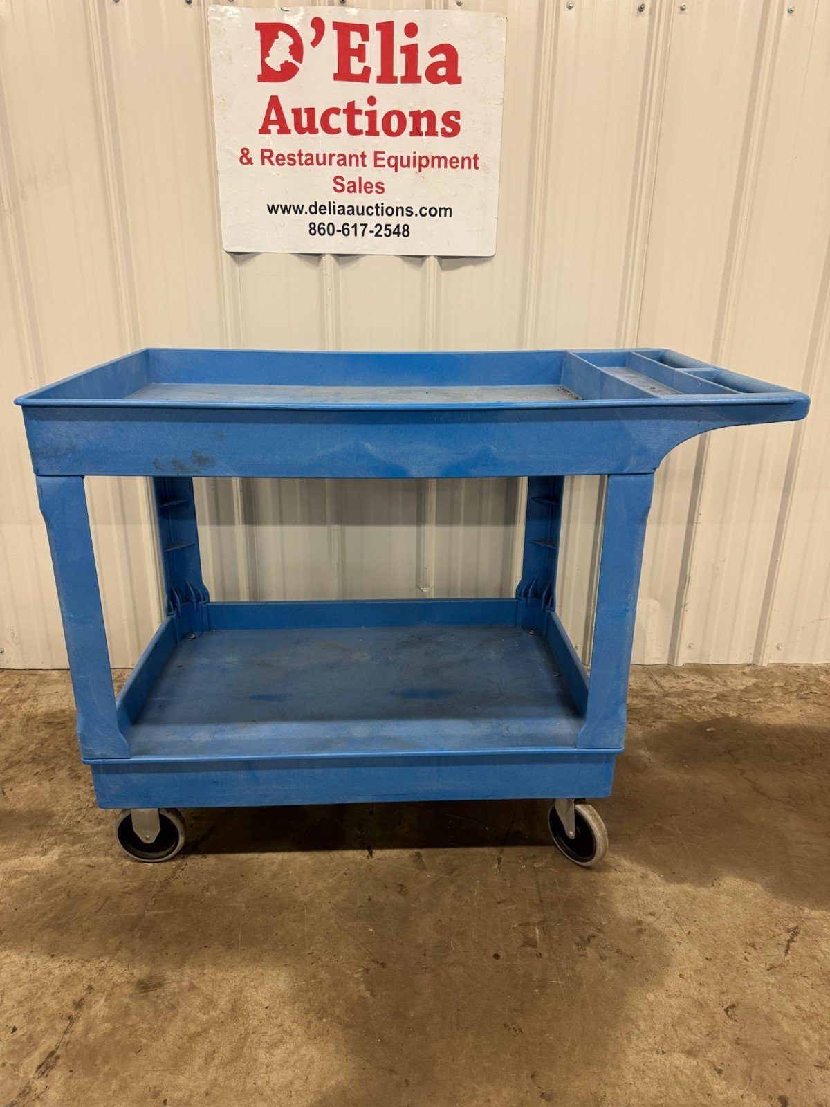 Blue Plastic Utility Cart on Casters